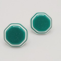 Green w White Stripe Octagon Shape Vintage Pierced Earrings Bangle Bracelet Set