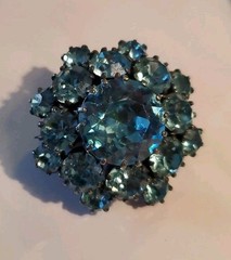 Vintage Crystal Rhinestone Brooch Made in Austria Stamped Pin Blue 1.25″