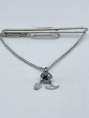 Tie Clip bar Miners Pick Axe & Shovel pave set Spinel silver tone