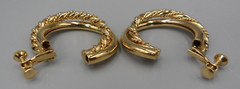 Vintage Napier Clip On Hoop Earrings Double Twisted Gold Tone Screw Back 1.5″