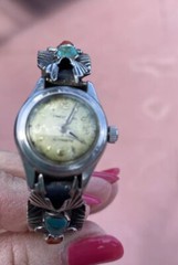 ZUNI 925 Sterling Silver VTG Turquoise Coral Ernest Borel Watch + BAND Bracelet