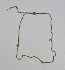 Gold Tone Necklace w/ Small Widely Spaced Clear Glass Faceted Beads 17.5″