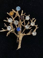 Vtg Sterling Silver gold Tone Multi Color Stone Detailed Tree Of Life Brooch