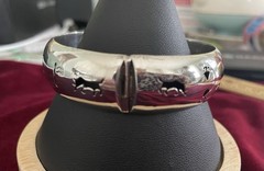 Taxco Mexico – 925 Sterling Bangle Bracelet w/Bull, Toreador, Picador 2-1/4″ Med