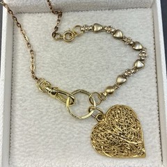 Vintage 12k Gold Filled Pocket Watch Fancy Chain FOB, Swivel Dog Clip, Heart