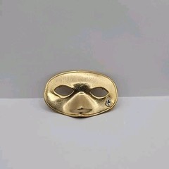 Vtg Mask with Clear Rhinestone Tear Brooch Pin Gold Tone 3D Masquerade Motif