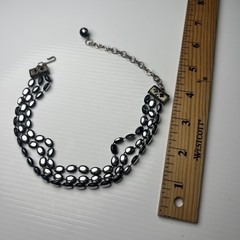 Vintage 70s Black Bead Acrylic Resin Choker Necklace Silver Tone Boho Hook 15”