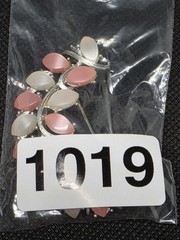 Vintage Lisner Pink White Moonglow Lucite Leaf Brooch Silver Tone Mid Century