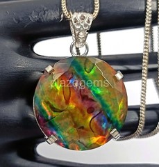 Natural Ammolite 61.5 Ct EGL Opal-Like Organic Doublet 925 Silver Pendant 4HKZ