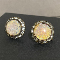 Vintage Rhinestone & Faux Cabochon Fire Opal Gold Tone 3/4″ Screw Back Earrings