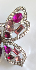 SilverTone Pink Purple Rhinestone GEM Sparkling Shimmering Butterfly Brooch Pin
