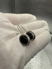 Vintage Black Onyx Sterling Silver Drop Earrings With French Wire Secure Closure