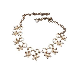 Vintage Floral Charm Chain Choker Necklace Gold-Tone Metal Adjustable Length Dai