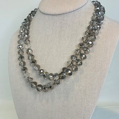 Vintage Smoky Gray Crystal Necklace Beaded Long Strand Magnetic Clasp 38″