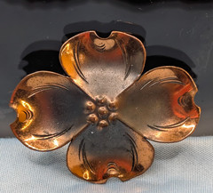 Vintage Stuart Nye Copper Dogwood Pin Brooch Hand Wrought Signed Mid Century