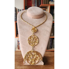 Vintage 70s Gold Necklace Spiral Disc Cascade Ancient Greek Style