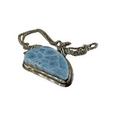 Larimar Pectolite Pendant Necklace Sterling Silver Art G Ito AGI 55g Heavy 23″