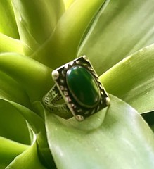 Vintage Fred Harvey Era Old Pawn Ring Sterling Silver And Green Turquoise Size 5