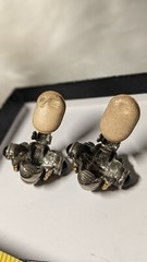 Vintage Fashion Earrings Silver and Gold Tone Onyx Type Stone Clip On 1″ 1.1 Oz