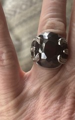 VTG Large Round Onyx Faceted Glass Gorgeous Stone With Rhinestone Accents 5.75