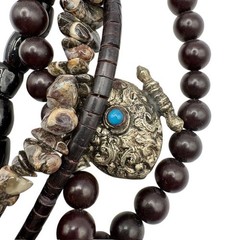 VTG Multi-Strand Ethnic Tribal Boho Beaded Necklace with Silver-Tone Medallions