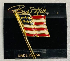 Brand New Birch Hill American Flag Enamel Gold Tone Brooch Pin 2” x 1”