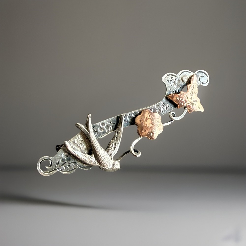 Victorian English Sterling & Rose Gold “Sweetheart” Pin/Brooch, Birmingham 1900