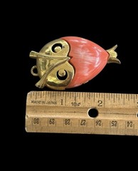 Vintage MCM Owl Pendant Gold Tone Orange Enamel 2.5 Inches Flaw READ
