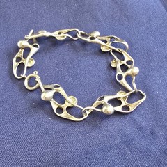 Vtg 900 Silver Panel Bracelet 17.16g Fine Jewelry 8.25″ Artisan Spring Ring