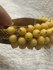 Vtg W Germany 1960s 5 Row Dangle Yellow Opaque Bead Cuff Bracelet GoldTone Frame
