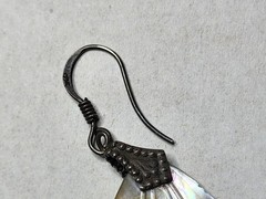 Vntg Sterling Silver Abalone Paua Fan Wings Dangle Drop Earrings Boho Fairy