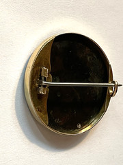 Antique 19th C Japanese Shakudo Inlay Brooch Pin With 18K Yellow Gold Frame