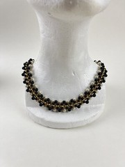 Lady Remington Faux Pearl Beaded Cluster Necklace ~ White Black With Gold Tone
