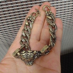 Solid Brass Cool Tiger Head Statue Vintage Style Men Bracelet with Gift Box
