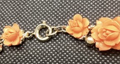 Vntg JAPAN 16 inch Choker Styler Necklace 2 pair Clip Earrings Coral Color 1950s