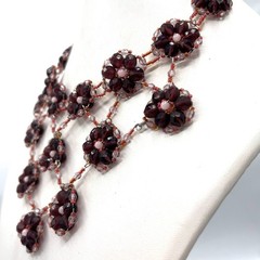VintagPurple Pink Beaded Flower Bib Necklace Floral Garden Party Necklace 15-21″