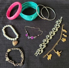 Vintage Bracelet Lot Of 8 Various Colors, Shapes & Sizes Boho, Glam, Minimalist