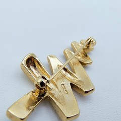 Vintage Monet Christmas Tree Brooch Gold Tone Rhinestone Abstract Holiday