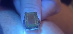 Antique NEMCO 1920s Art Deco Ring Filigree Silver Plate Glass-Topaz Emerald Cut