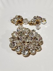 Juliana DE Delizza Elster Cha Cha Rhinestone Crystal Dangle Brooch and Earrings