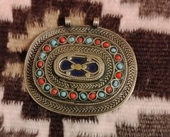 Vintage Tibetan/Himalayan Silver Alloy Coral and Turquoise pendant-28.9g