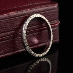 Antique Art Deco Belais 18K White Gold Engraved Wedding Band – Size 5