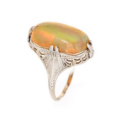 Vintage Belais Art Deco Opal Ring 14k White Gold Sz 5 Filigree Fine Jewelry