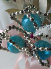 Vintage Atomic MCM Blue Mercury Glass Ball Silver Beads Corsage Pin Rare Find