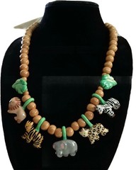 Vintage Flying Colors Safari Animal Ceramic Necklace Jungle Statement 24″