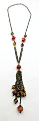 VTG MODERN brown Amber color Bronze tne BEAD TASSEL PENDANT LIGHTWEIGHT Necklace