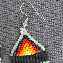 Tribal Earrings Seed Bead Handmade Multicolor Native American Boho Dangle 3” USA