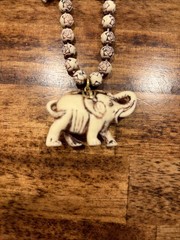 Vintage Carved Beaded Resin Elephant Necklace Trunk Up