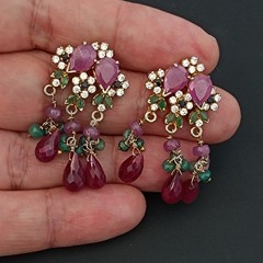 Vintage Boho Luxe Chandelier Earrings Maximalist Floral Ruby Rococo Style Opera