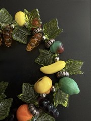 Vintage Plastic Acrylic Resin Fruit Salad Charm Bracelet Colorful Beads Silver